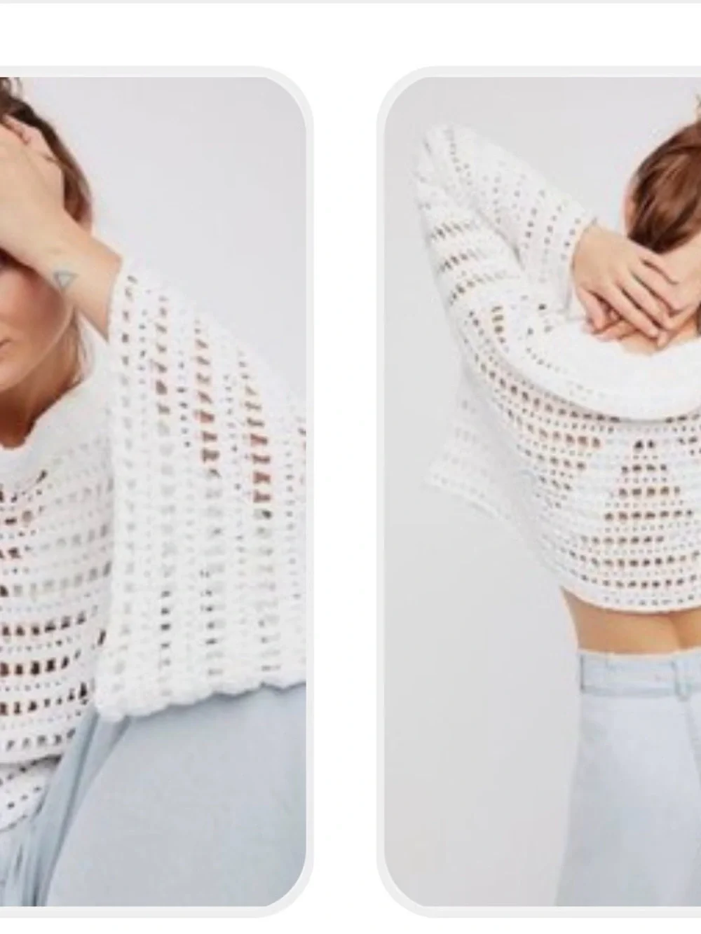 FREE PEOPLE Caught Up Bell Sleeve Crochet Knit Sweater White Med.